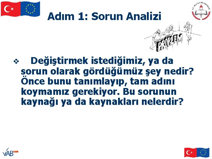 Adım 1: Sorun Analizi v Değiştirmek istediğimiz, ya da sorun olarak gördüğümüz şey nedir?