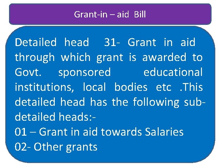 Grant-in – aid Bill Detailed head 31 - Grant in aid through which grant