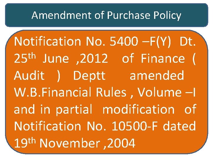 Amendment of Purchase Policy Notification No. 5400 –F(Y) Dt. th 25 June , 2012