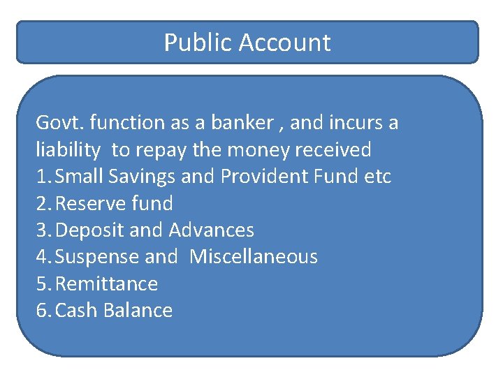 Public Account Govt. function as a banker , and incurs a liability to repay