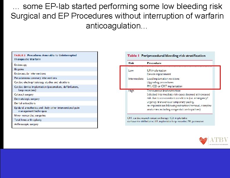 … some EP-lab started performing some low bleeding risk Surgical and EP Procedures without