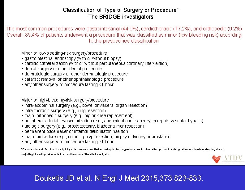 Classification of Type of Surgery or Procedure* The BRIDGE investigators The most common procedures