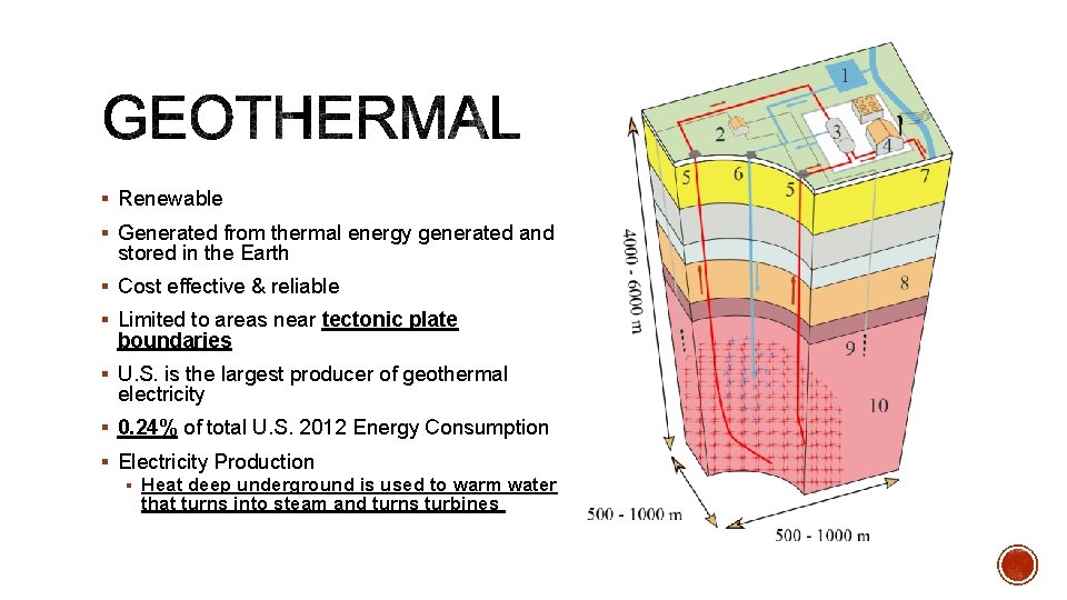 § Renewable § Generated from thermal energy generated and stored in the Earth §