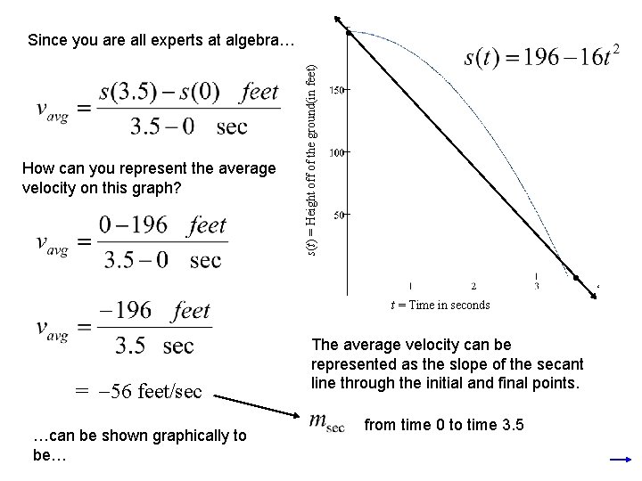  How can you represent the average velocity on this graph? s(t) = Height