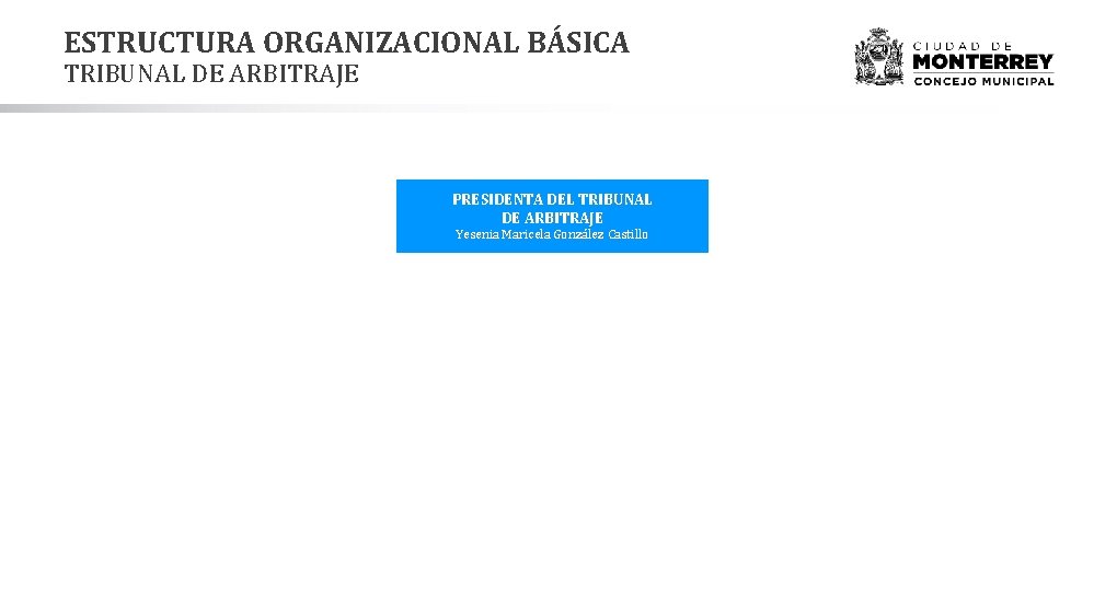 ESTRUCTURA ORGANIZACIONAL BÁSICA TRIBUNAL DE ARBITRAJE PRESIDENTA DEL TRIBUNAL DE ARBITRAJE Yesenia Maricela González