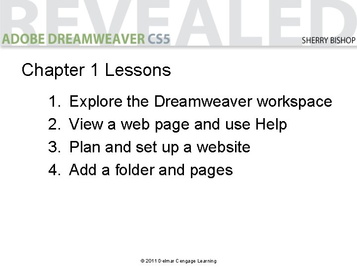 Chapter 1 Lessons 1. 2. 3. 4. Explore the Dreamweaver workspace View a web
