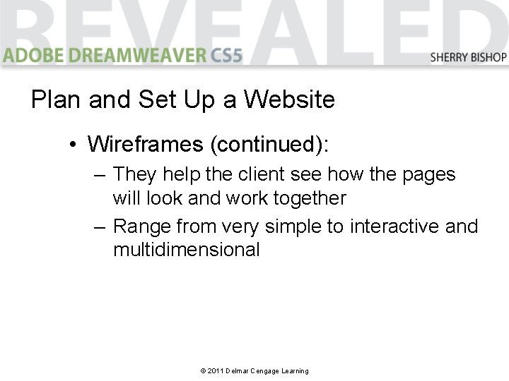 Plan and Set Up a Website • Wireframes (continued): – They help the client