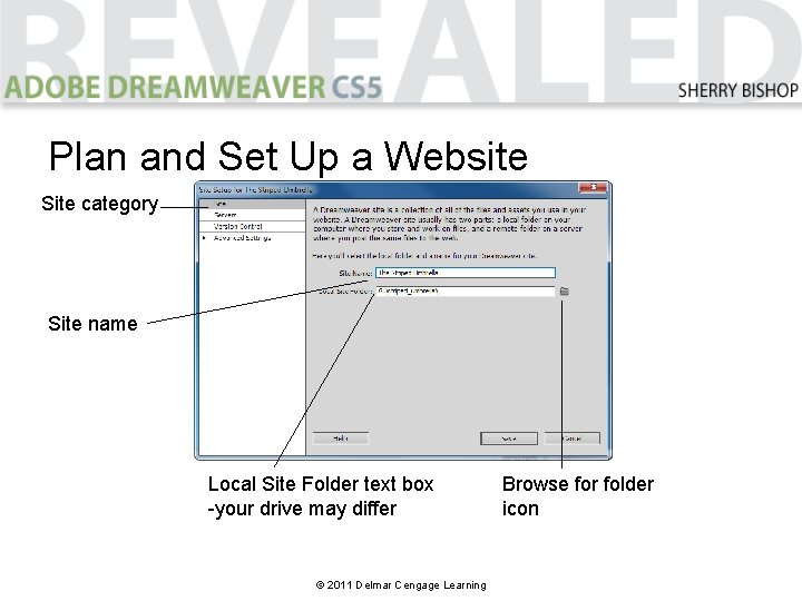 Plan and Set Up a Website Site category Site name Local Site Folder text