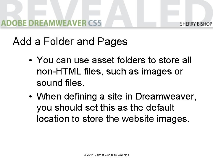 Add a Folder and Pages • You can use asset folders to store all