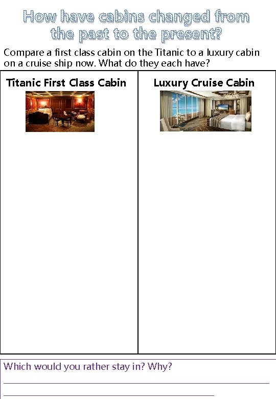 How have cabins changed from the past to the present? Compare a first class