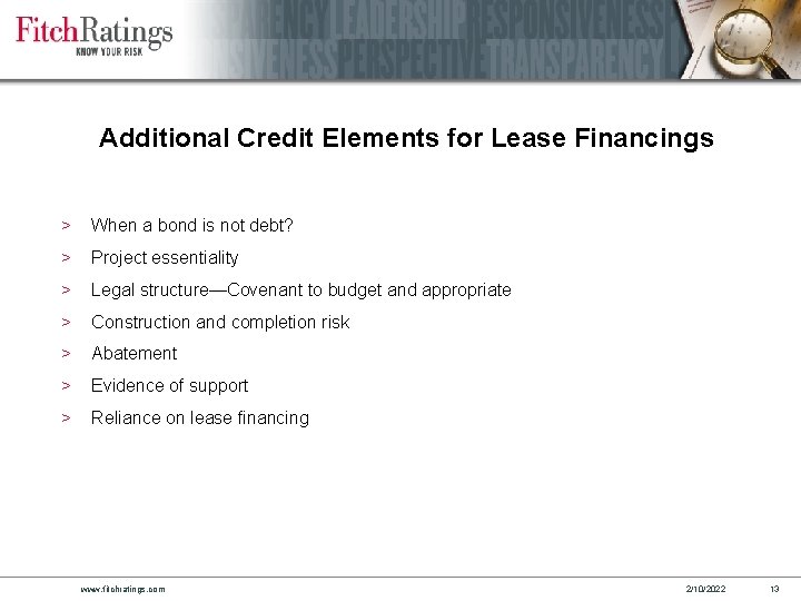 Additional Credit Elements for Lease Financings > When a bond is not debt? >