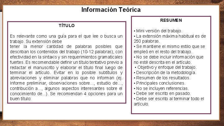 Información Teórica RESUMEN TÍTULO Es relevante como una guía para el que lee o