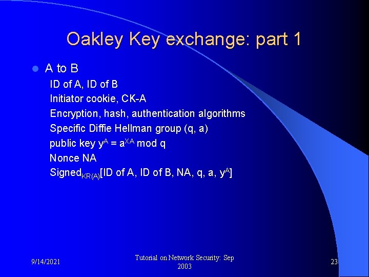 Oakley Key exchange: part 1 l A to B ID of A, ID of