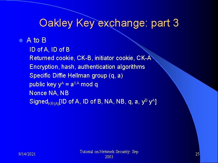 Oakley Key exchange: part 3 l A to B ID of A, ID of