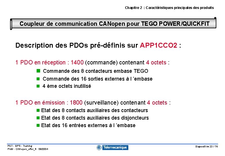 Chapitre 2 : Caractéristiques principales des produits Coupleur de communication CANopen pour TEGO POWER/QUICKFIT