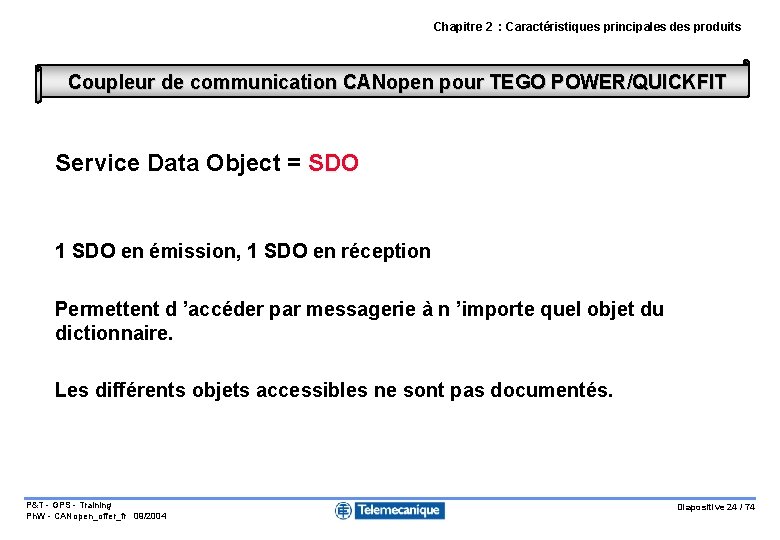 Chapitre 2 : Caractéristiques principales des produits Coupleur de communication CANopen pour TEGO POWER/QUICKFIT