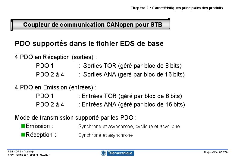 Chapitre 2 : Caractéristiques principales des produits Coupleur de communication CANopen pour STB PDO