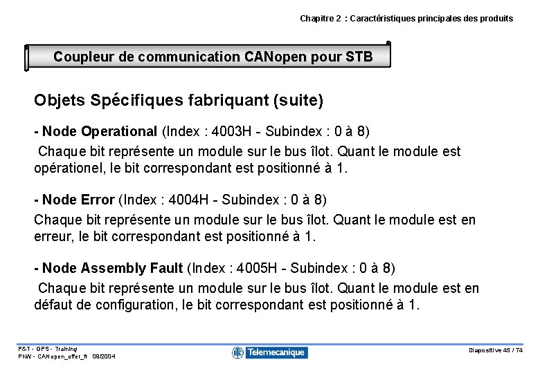 Chapitre 2 : Caractéristiques principales des produits Coupleur de communication CANopen pour STB Objets