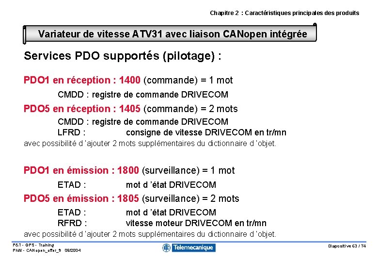 Chapitre 2 : Caractéristiques principales des produits Variateur de vitesse ATV 31 avec liaison