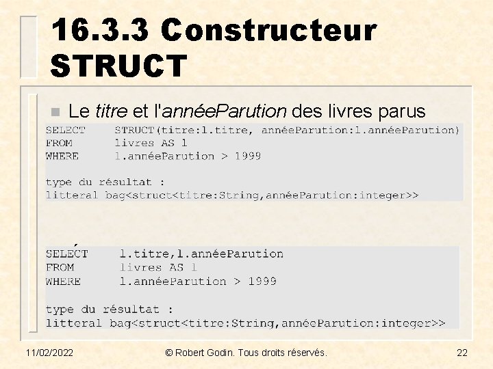 16. 3. 3 Constructeur STRUCT n Le titre et l'année. Parution des livres parus