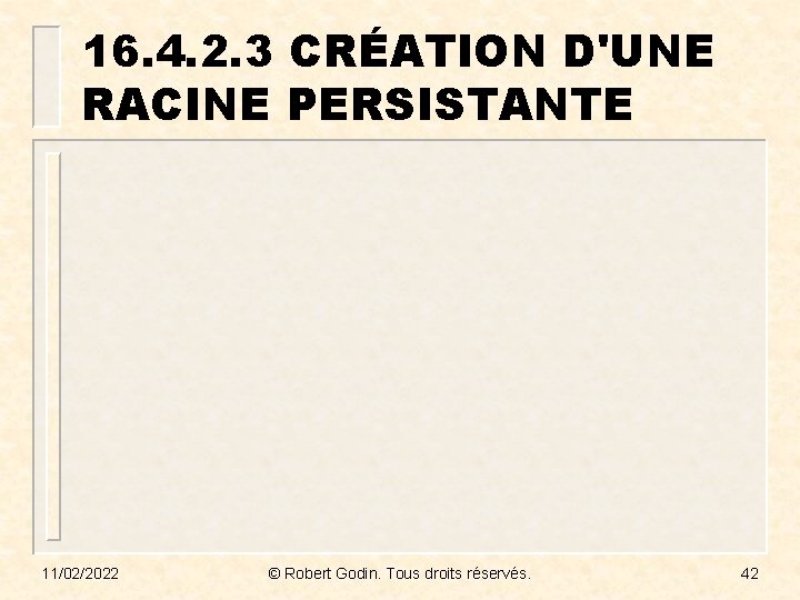 16. 4. 2. 3 CRÉATION D'UNE RACINE PERSISTANTE 11/02/2022 © Robert Godin. Tous droits
