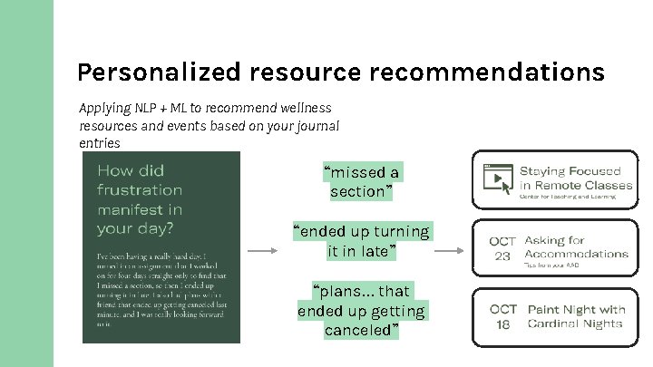 Personalized resource recommendations Applying NLP + ML to recommend wellness resources and events based