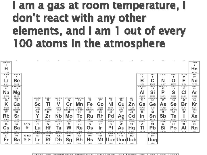 I am a gas at room temperature, I don’t react with any other elements,