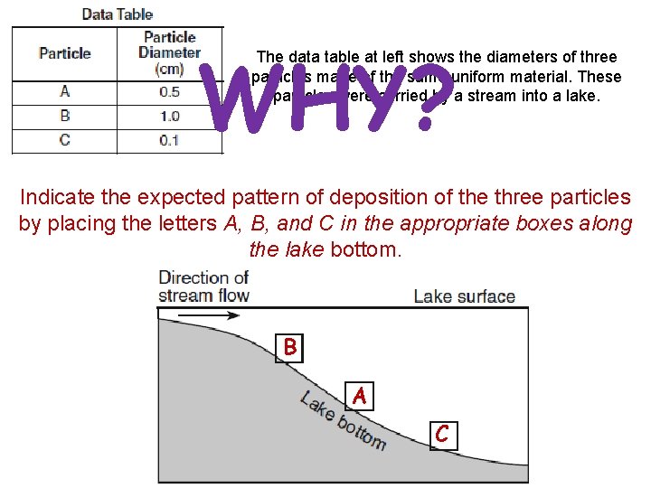 WHY? The data table at left shows the diameters of three particles made of