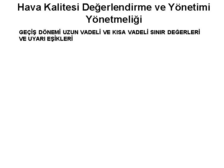 Hava Kalitesi Değerlendirme ve Yönetimi Yönetmeliği GEÇİŞ DÖNEMİ UZUN VADELİ VE KISA VADELİ SINIR