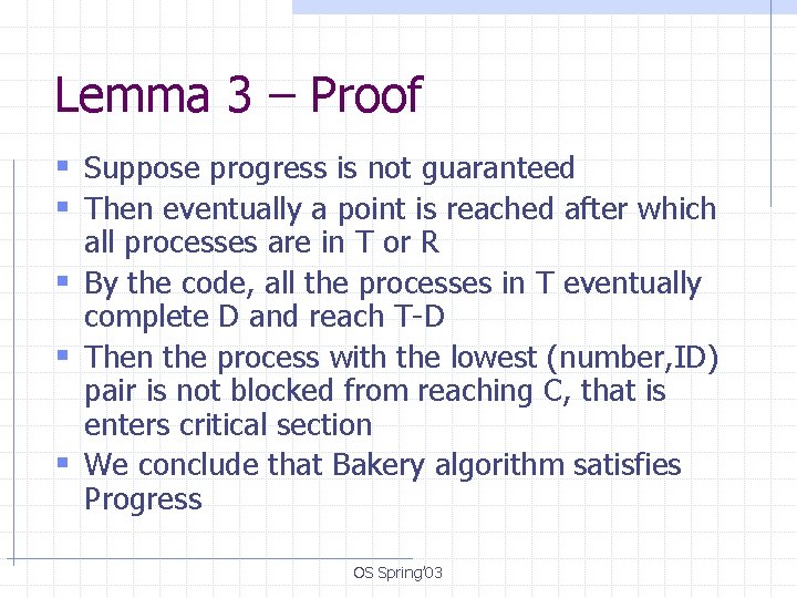 Bakery Algorithm Proof Operating Systems Spring 2003 OS