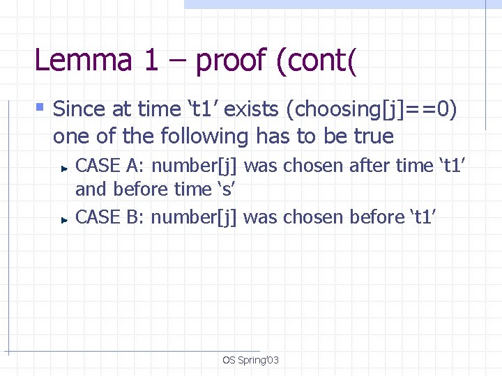 Bakery Algorithm Proof Operating Systems Spring 2003 OS