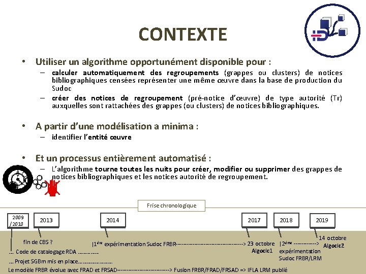 CONTEXTE • Utiliser un algorithme opportunément disponible pour : – calculer automatiquement des regroupements