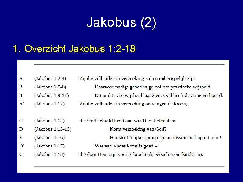 Jakobus (2) 1. Overzicht Jakobus 1: 2 -18 