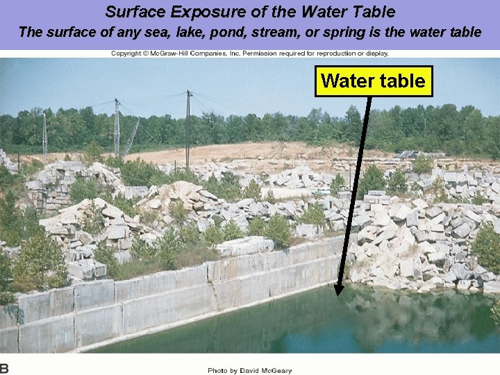 Surface Exposure of the Water Table The surface of any sea, lake, pond, stream,