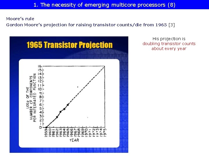 1. The necessity of emerging multicore processors (8) Moore’s rule Gordon Moore’s projection for