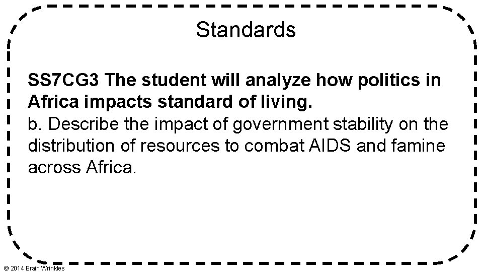 Standards SS 7 CG 3 The student will analyze how politics in Africa impacts