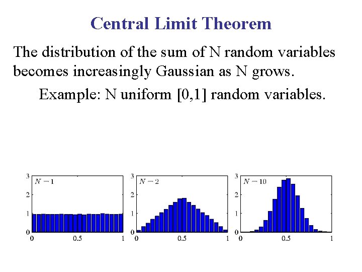 Central Limit Theorem The distribution of the sum of N random variables becomes increasingly