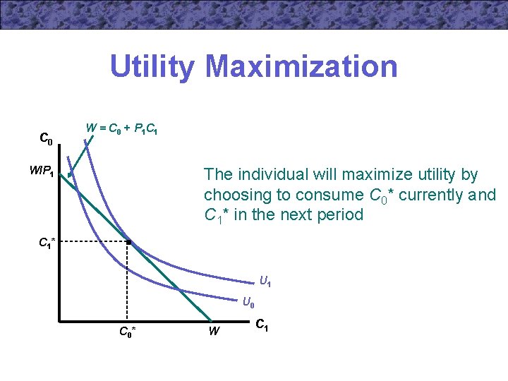 Utility Maximization C 0 W = C 0 + P 1 C 1 W/P