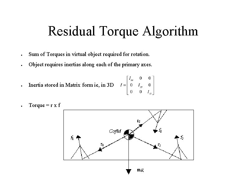 Residual Torque Algorithm ● Sum of Torques in virtual object required for rotation. ●