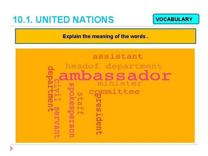 10. 1. UNITED NATIONS Explain the meaning of the words. VOCABULARY 