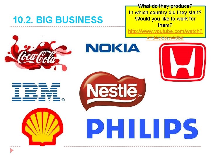 10. 2. BIG BUSINESS What do they produce? In which country did they start?