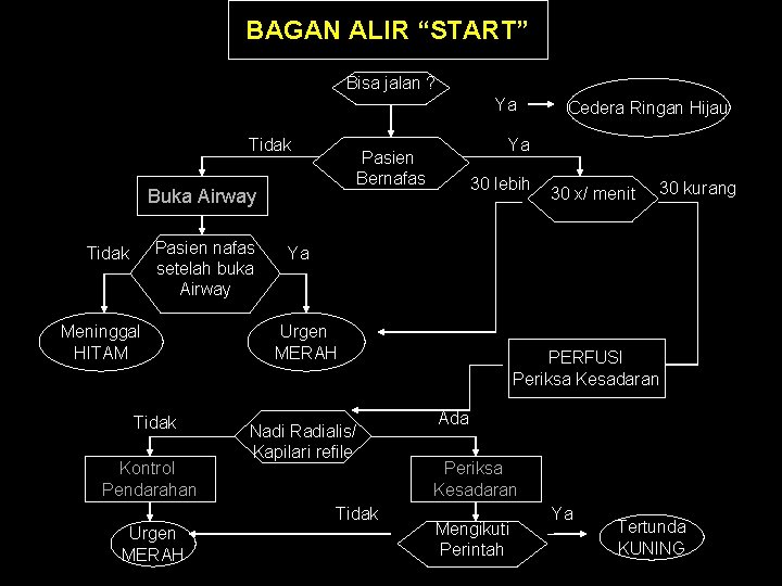 BAGAN ALIR “START” Bisa jalan ? Ya Tidak Pasien nafas setelah buka Airway Tidak