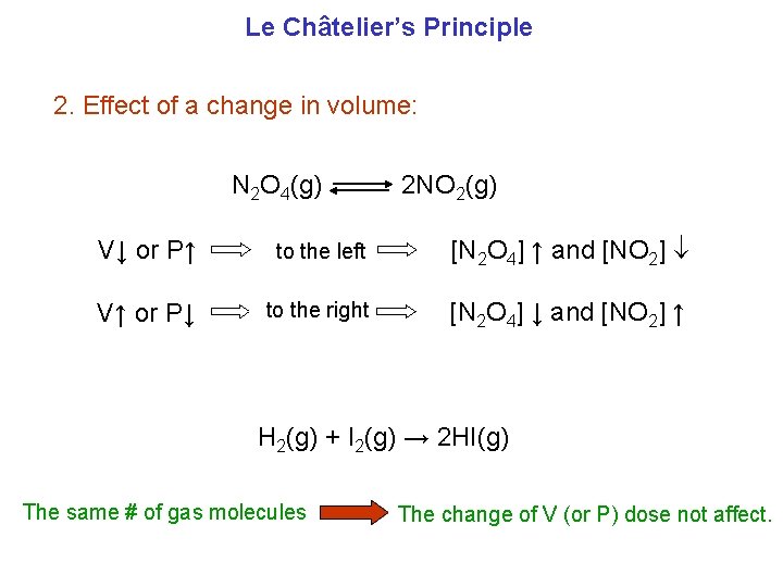 Le Châtelier’s Principle 2. Effect of a change in volume: N 2 O 4(g)