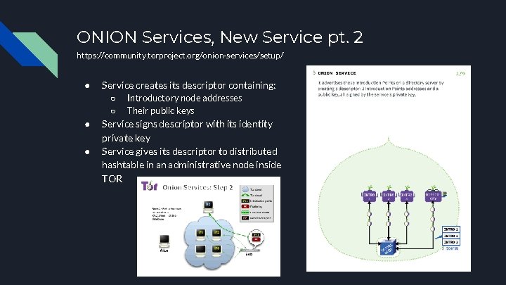 ONION Services, New Service pt. 2 https: //community. torproject. org/onion-services/setup/ ● Service creates its