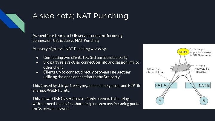A side note; NAT Punching As mentioned early, a TOR service needs no incoming