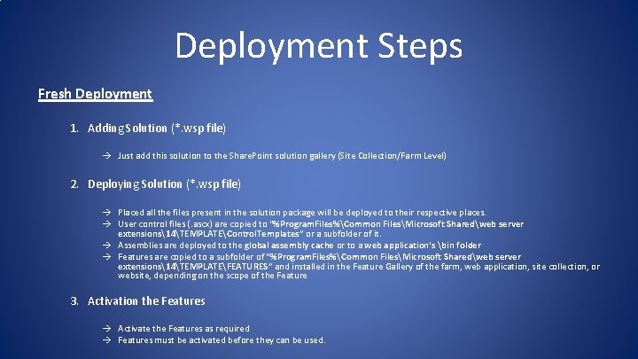 Deployment Steps Fresh Deployment 1. Adding Solution (*. wsp file) Just add this solution Deployment Steps Fresh Deployment 1. Adding Solution (*. wsp file) Just add this solution