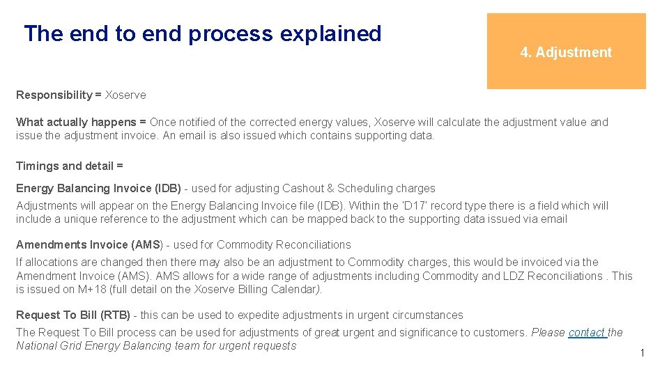 The end to end process explained 4. Adjustment Responsibility = Xoserve What actually happens