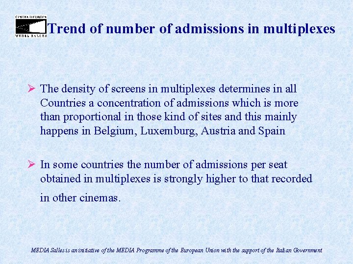 Trend of number of admissions in multiplexes Ø The density of screens in multiplexes