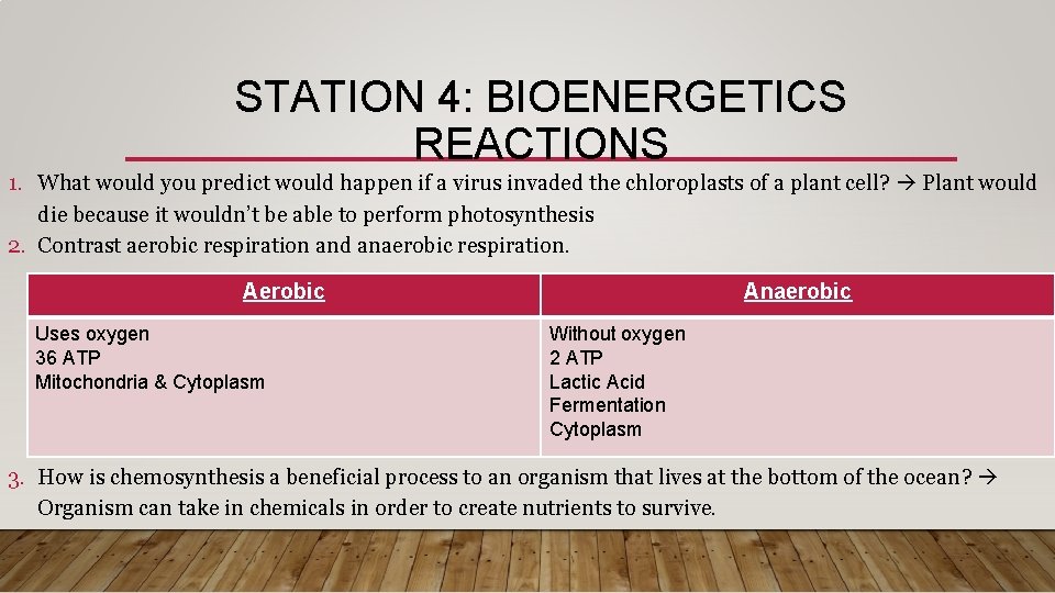 STATION 4: BIOENERGETICS REACTIONS 1. What would you predict would happen if a virus