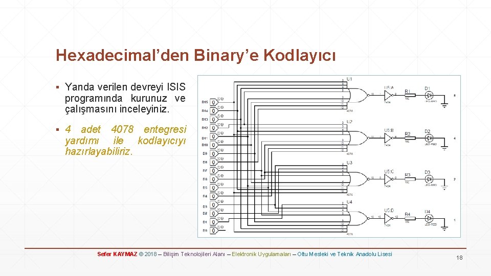 Hexadecimal’den Binary’e Kodlayıcı ▪ Yanda verilen devreyi ISIS programında kurunuz ve çalışmasını inceleyiniz. ▪